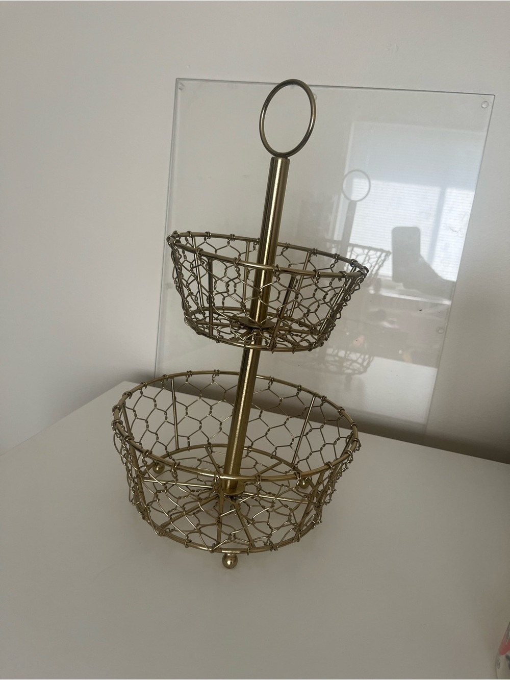 Two-Tier Decorative Wire Basket Stand in Gold
